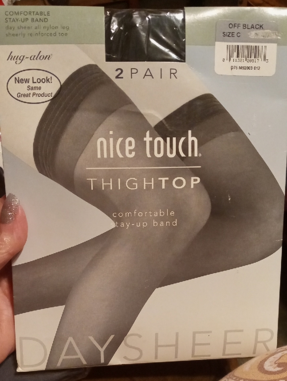 NWT Nice Touch Sz C Off Black Thigh High 2 Pair Pack Comfortable stay Up Band